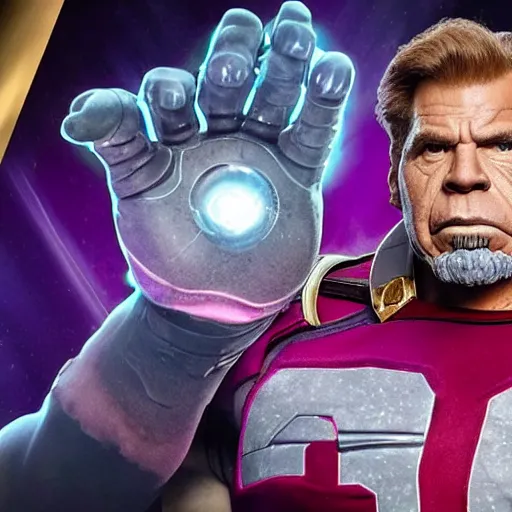 Prompt: nick saban as thanos with the gauntlet and infinity stones, championship rings, alabama, crimson tide, portrait, high detail