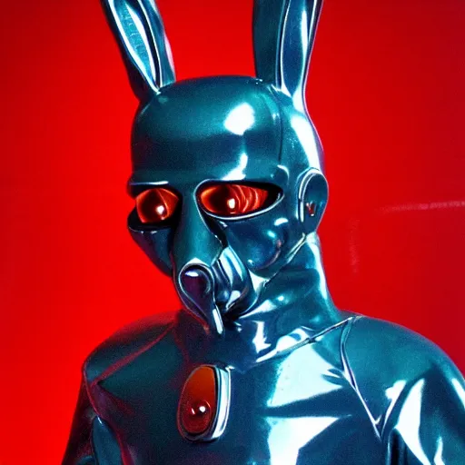 Prompt: the t-1000 from terminator 1 movie but as a bunny rabbit.