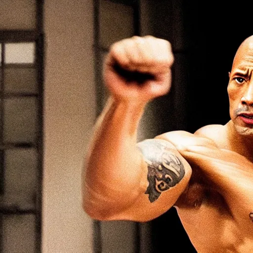 Prompt: film still of dwayne johnson as ip man, pose wing chun style