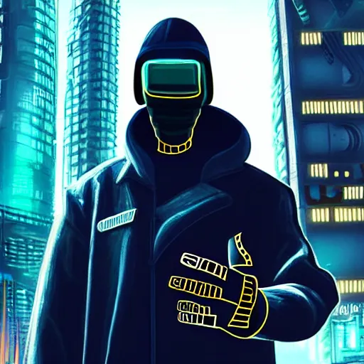 gopnik with cyber hands on the background of cyberpunk | Stable ...