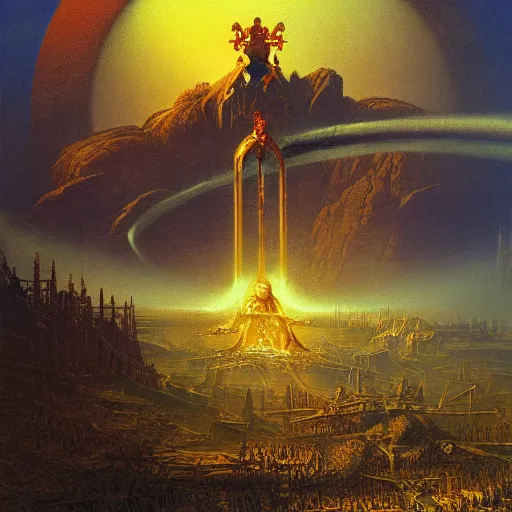 Image similar to fief autodidact menace, salvo orator, in the style of bruce pennington and jeff easley, 8 k resolution