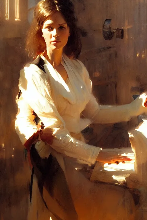 Image similar to portrait pipe organ by anders zorn, wonderful masterpiece by greg rutkowski, beautiful cinematic light, by greg manchess, jessica rossier