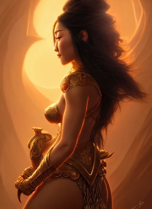 Image similar to karen fukuhara as dejah thoris, intricate, elegant, glowing lights, highly detailed, digital painting, artstation, glamor pose, concept art, smooth, sharp focus, illustration, art by artgerm and greg rutkowski, artey freytag