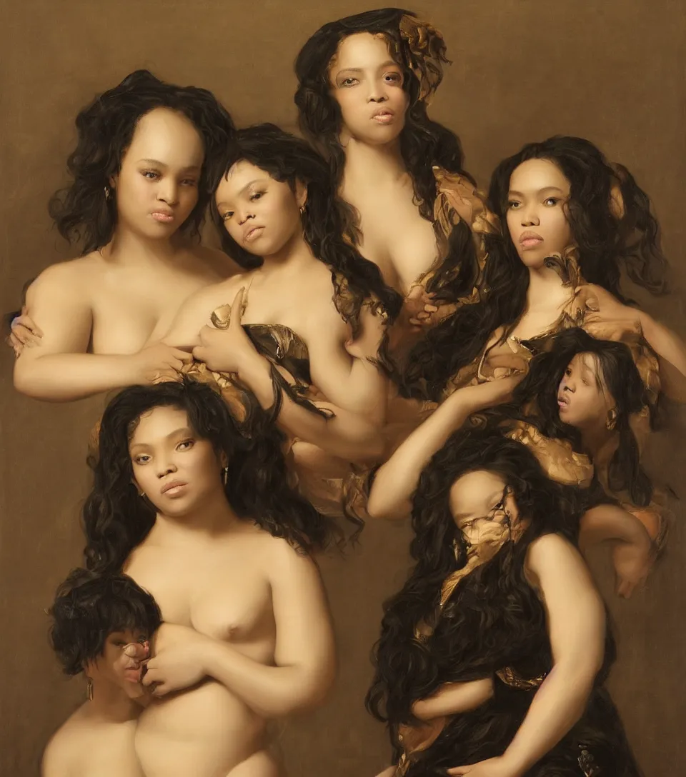 Prompt: portrait of beyonce and lil kim in the style of roberto ferri