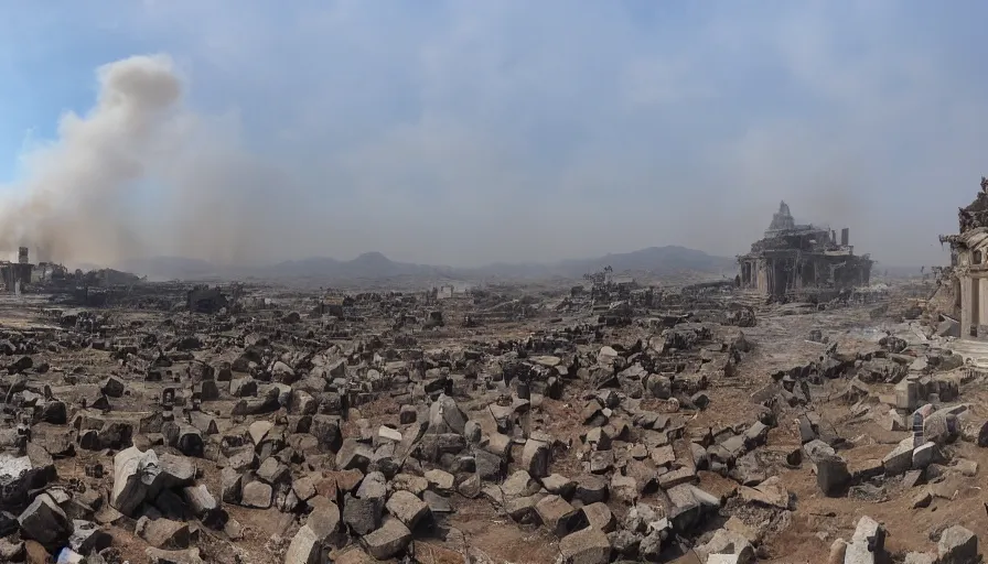 Image similar to panoramic view of Khaenri'ah being destroyed by the gods, Genshin Impact