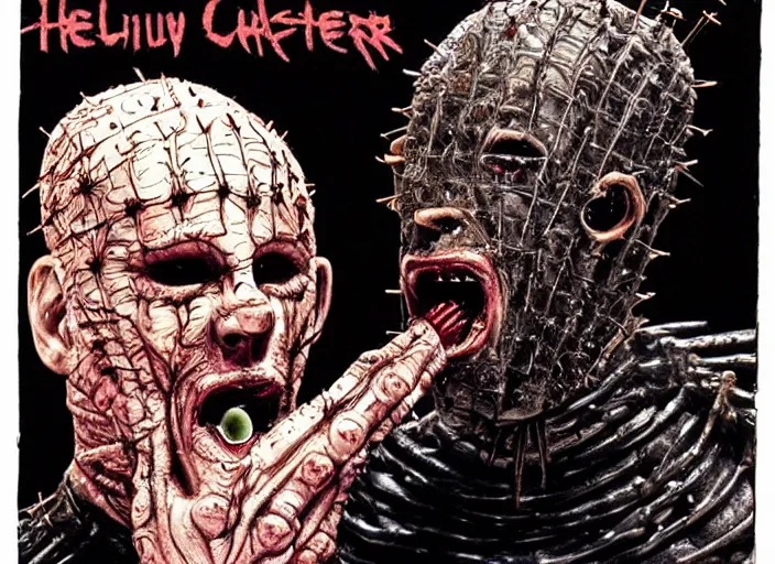 Image similar to a disgusting vile cenobite eating a man, cult horror, hellraiser inspired by The Thing, mcfarlane, clive barker, by Cronenberg and greg nicotero