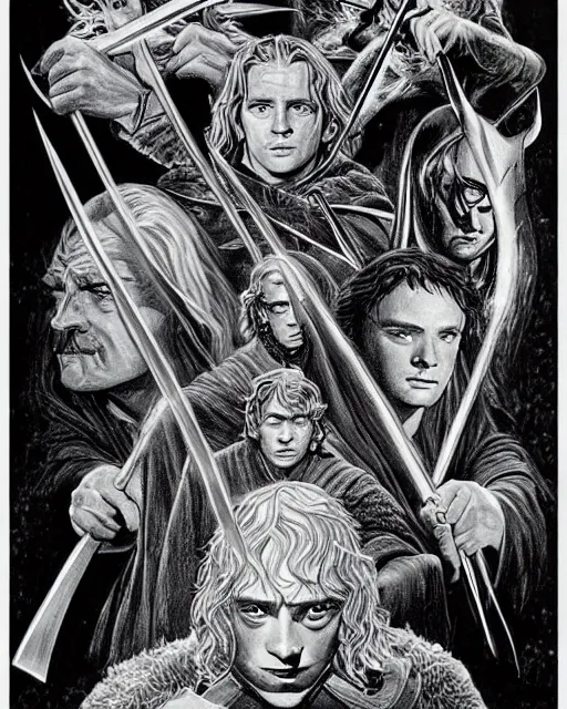 Image similar to lord of the rings poster done with art by tom jung