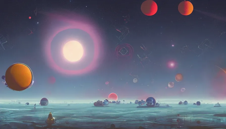 Image similar to hexagons traveling to the sun, in space, planet earth in foreground, simon stalenhag