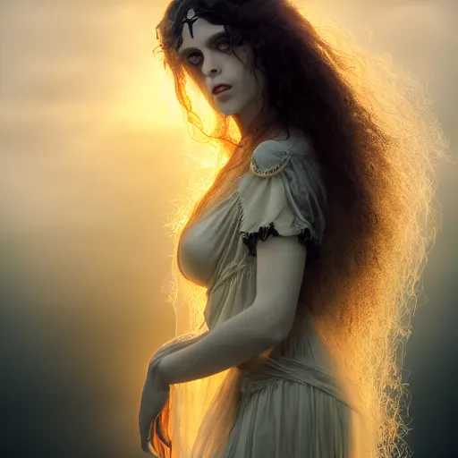 Image similar to photographic portrait of a stunningly beautiful gothic hermetic order of the golden dawn art nouveau female in soft dreamy light at sunset, contemporary fashion shoot, by edward robert hughes, annie leibovitz and steve mccurry, david lazar, jimmy nelsson, breathtaking, 8 k resolution, extremely detailed, beautiful, establishing shot, artistic, hyperrealistic, beautiful face, octane render