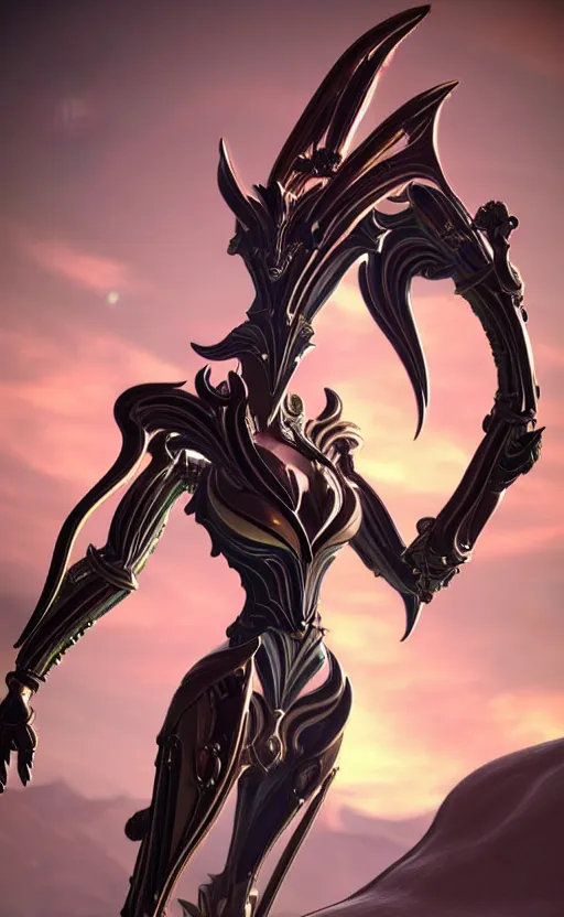 Image similar to extremely detailed goddess shot, front shot, low shot looking up, of a beautiful saryn warframe, that's a giant beautiful stunning anthropomorphic robot female dragon with metal cat ears, standing elegantly on a mountain, detailed sharp robot dragon claws, robot dragon feet, streamlined pink armor, thick smooth warframe thighs, long elegant tail, detailed warframe fanart, destiny fanart, high quality digital art, giantess art, furry art, 3D realistic, warframe art, Destiny art, furaffinity, DeviantArt, artstation, 8k HD, octane render
