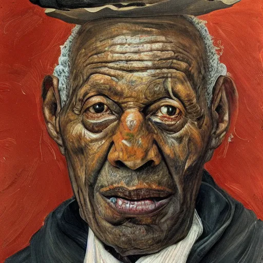 Image similar to high quality high detail painting by lucian freud, hd, portrait of a witch doctor