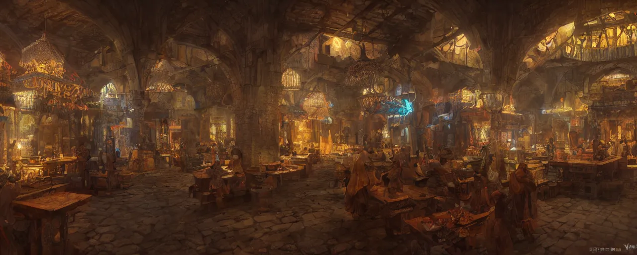 Image similar to inside of a medieval era bazaar, vaporwave aesthetics, 8 k uhd, unreal engine, octane render in the artstyle of finnian macmanus, john park and greg rutkowski