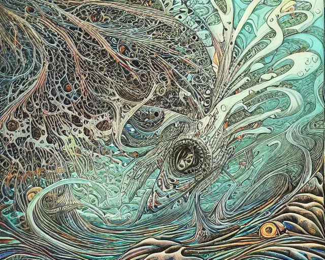 Prompt: sharpen trippy acid lakes, by Aaron Horkey