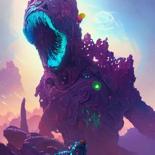 Prompt: corrupted sentinel enjoying picking up flower on infested planet in no man's sky colorful, fantasy, intricate, highly detailed, digital painting, hq, trending on artstation, illustration, style of stanley artgerm and greg rutkowski and dan mumford