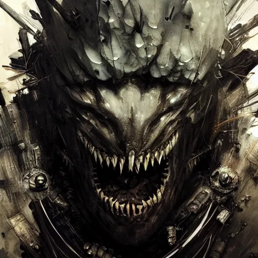 Image similar to toothy monster on a battlefield of destruction by Tsutomu Nihei, by Emil Melmoth, by stuz0r, Craig Mullins, yoji shinkawa, cross, artstation, peter morbacher, young, very attractive, pretty face, hyper detailed, very detailed, rendering by octane, shallow depth of field, uplight