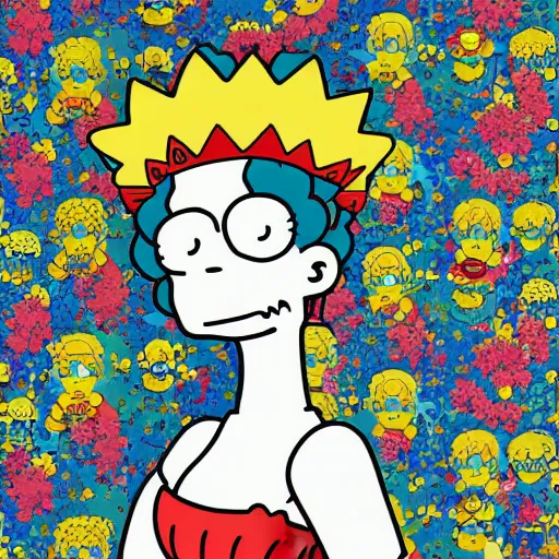 Image similar to anime manga skull portrait girl face marge simpson the Simpsons groening detailed highres 4k Mucha and James Jean pop art nouveau