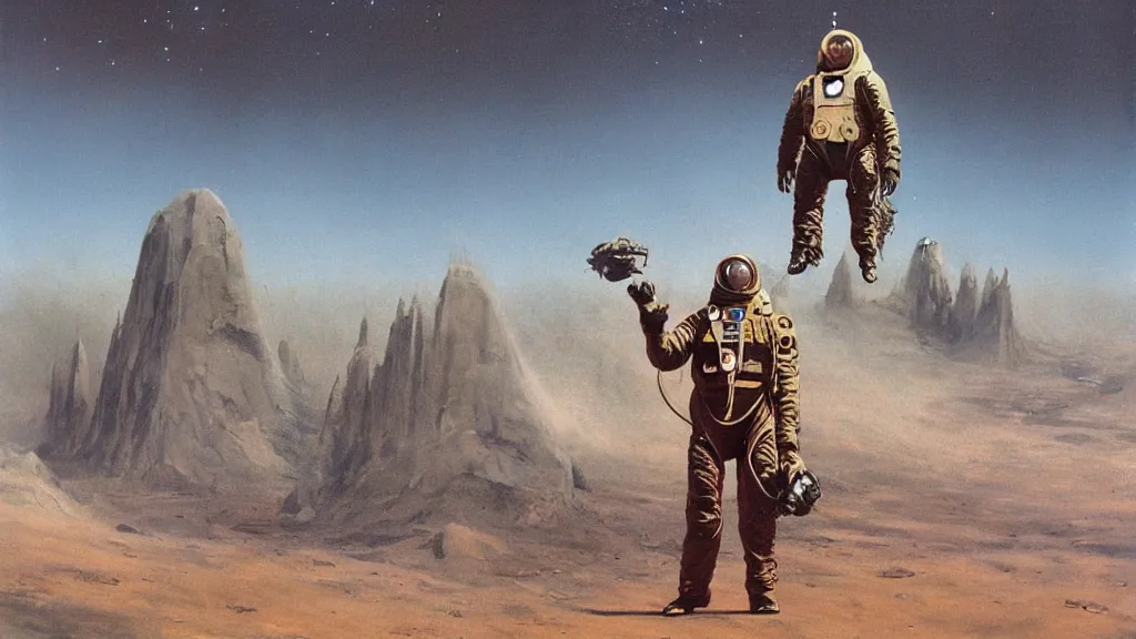 Image similar to organic spacesuit design by john schoenherr and jim burns, epic cinematic matte painting