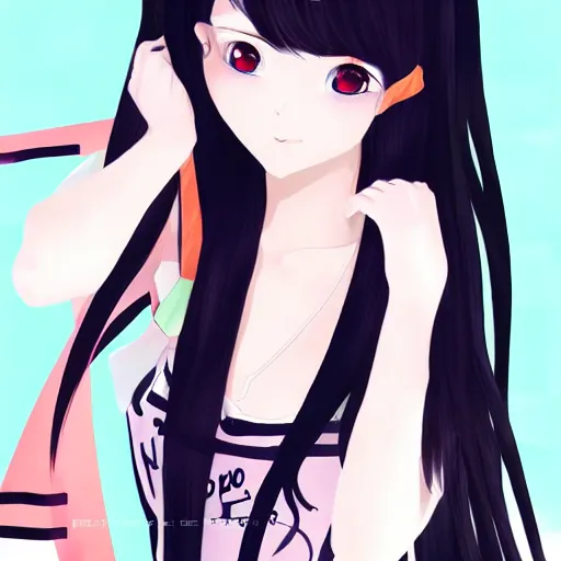 Prompt: portrait of beautiful anime girl, black hair, attractive, casual, modern, highly detailed, digital painting, illustration, art by rei