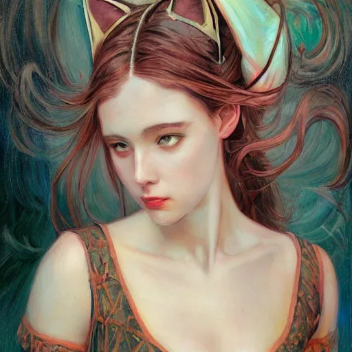 Image similar to a painting of a girl with cat ears in the style of donato giancola, and in the style of charlie bowater, and in the style of charles dulac. smooth, sharp focus, semi - realism.