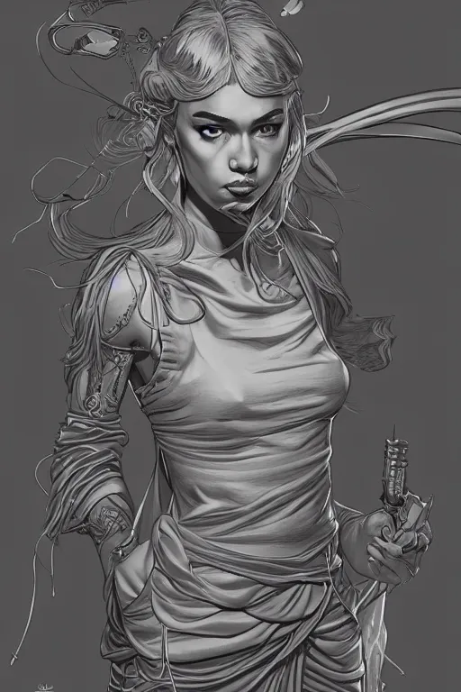 Image similar to ethereal gold and silver tones, jedi warrior princess, full body, style of moebius, james jean, mcbess!!!!!, cinematic, highly detailed, award winning, 8 k photorealistic