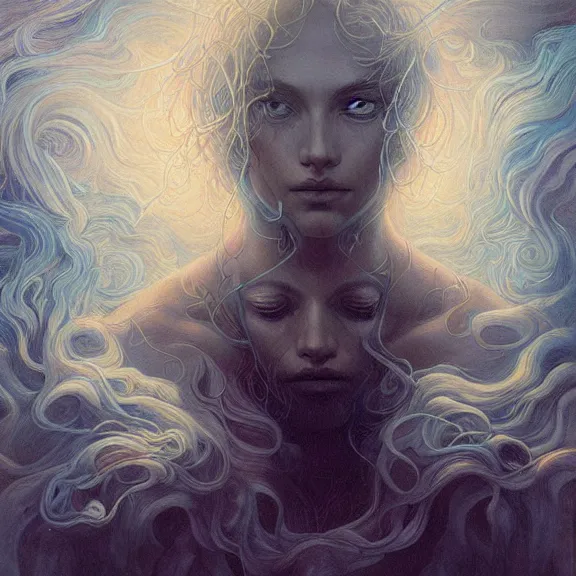 Image similar to a highly detailed beautiful portrait in the style of jean delville and in the style of peter mohrbacher.