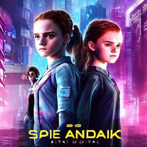 Image similar to emma watson and sadie sink in cyberpunk style digital art very detailed 4 k detailed super realistic