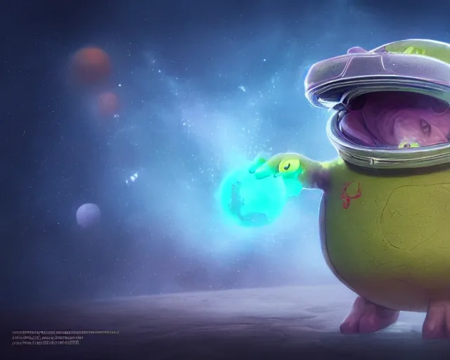 Image similar to 3D Fantasy Cute and adorable alien piggy in space, bright stars, Smooth 3D Illustration, soft render, Servando Lupini, Daniil Kudriavtsev, handpaint texture, Blender, 3DCoat