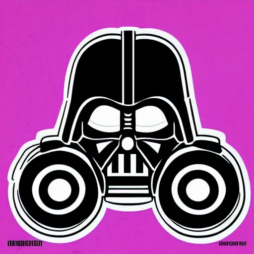 Prompt: svg sticker of a Pop-Wonder Darth-Vader at a rave, spinning records, giant headphones rocking out, wearing headphones, huge speakers, dancing, rave, DJ, spinning records, digital art, amazing composition, rule-of-thirds, award-winning, trending on artstation, featured on deviantart