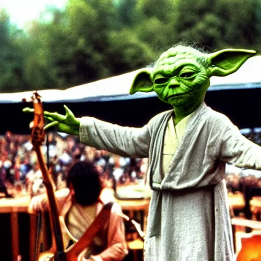 Image similar to yoda performing at woodstock