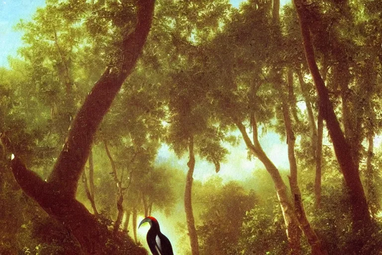 Prompt: Albert Bierstadt painting of a toucan in the wild