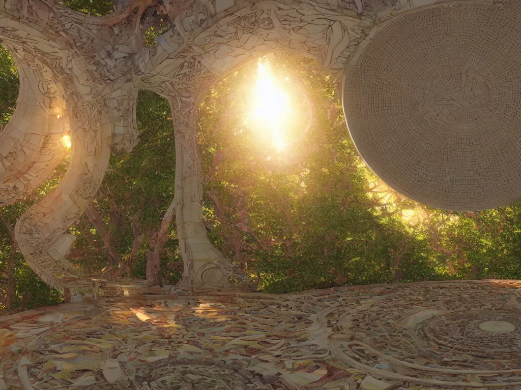 Image similar to ( ( ( ( 3 d render ) ) ) ), sunlight study, the universe is a spheroid region 7 0 5 meters in diameter, art nouveau, kauai, by maria sibylla merian and thomas cole and ( ( ( ( ( lisa frank ) ) ) ) ), 8 k, sharp focus, octane render