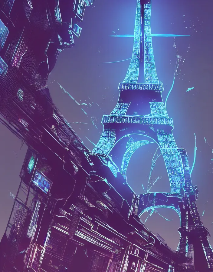 Image similar to a cyberpunk eiffel tower, cyberpunk sci - fu world