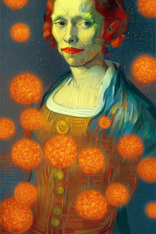 Prompt: portrait of van goh with colorful fower, vibrant, staring directly into camera, symmetrical face, intricate, elegant, glowing lights, highly detailed, digital painting, artstation, sharp focus, illustration, art by wlop, mars ravelo and greg rutkowski