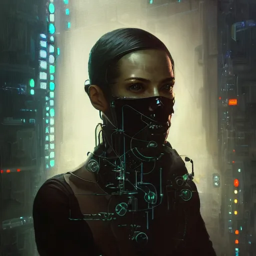 Image similar to neuromancer, cyberpunk, artificial intelligence, cybernetics, dystopian future, cybernetics, razorgirl, chiaroscuro, high detail, painted by greg rutkowski, painted by igor kieryluk, painted by bobby chiu, trending on artstation