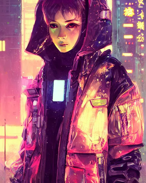 Image similar to detailed portrait neon operator girl, cyberpunk futuristic, neon, reflective puffy coat, decorated with traditional japanese by ismail inceoglu dragan bibin hans thoma greg rutkowski alexandros pyromallis nekro rene margitte, illustrated, perfect face, fine details, realistic shaded, fine - face, pretty face