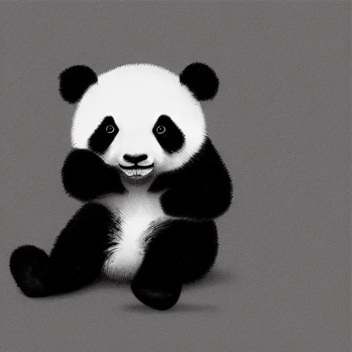 Prompt: silly panda in a predicament, digital art, minimalistic, monochromatic