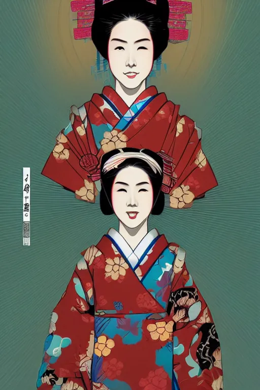 Prompt: a portrait of a japanese geisha, drawn by robbie trevino and dan mumford, poster, digital art, comic art, concept art, single head, no double head,