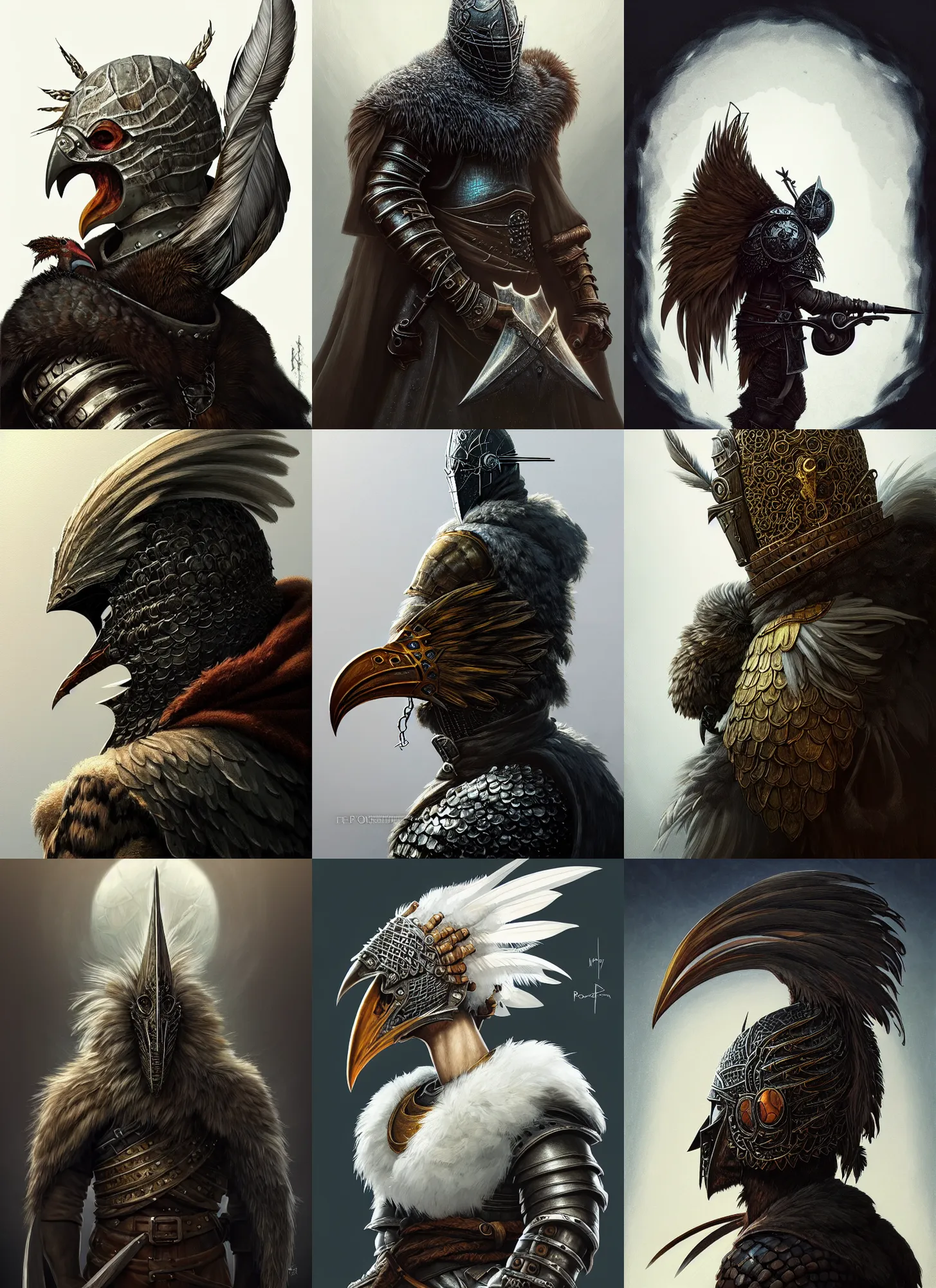 Prompt: rpg! profile!! portrait of dark souls boss on white background, beak, feathers, intricate, highly detailed, digital painting, artstation, concept art, smooth, sharp focus, illustration, art by norman rockwell emiliano ponzi andrey remnev yoann lossel aaron jasinski, 8 k