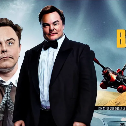 Image similar to jack black starring as elon musk in a action movie about elon musk