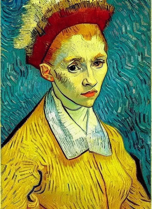 Prompt: portrait of young woman in renaissance dress and renaissance headdress, art by vincent van gogh