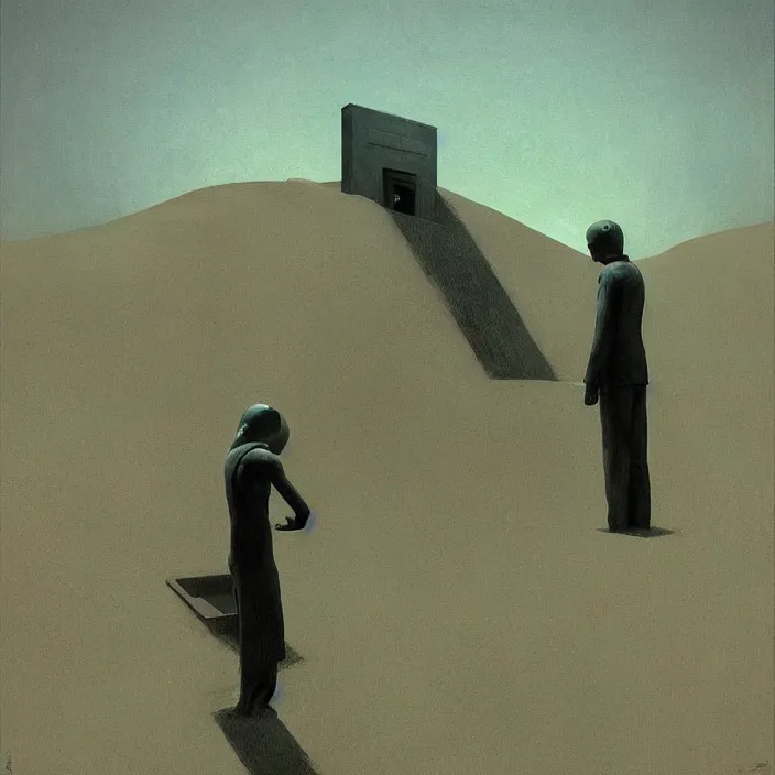 Prompt: digging my own grave 🪦, science fiction, Edward Hopper and James Gilleard, Zdzislaw Beksinski, highly detailed