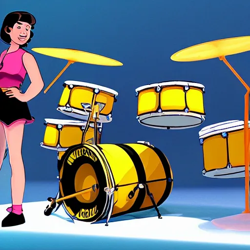 Prompt: bumblebee on stage with drums in the style of archies cartoon, high resolution, unreal engine