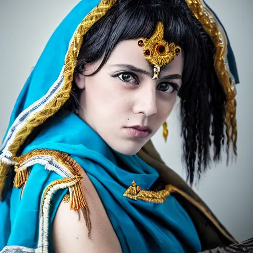 Image similar to young greek italian woman as ramayana, cosplay, studio lighting