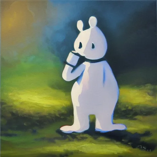 Image similar to moomin, oil painting