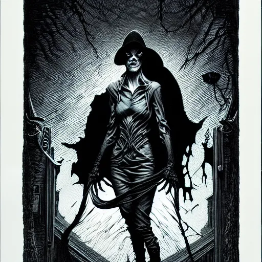 Image similar to medium portrait dark light, by bernie wrightson and killian eng and joe fenton, inspired by stephen king fiction, etching, fine, sharp high detail,