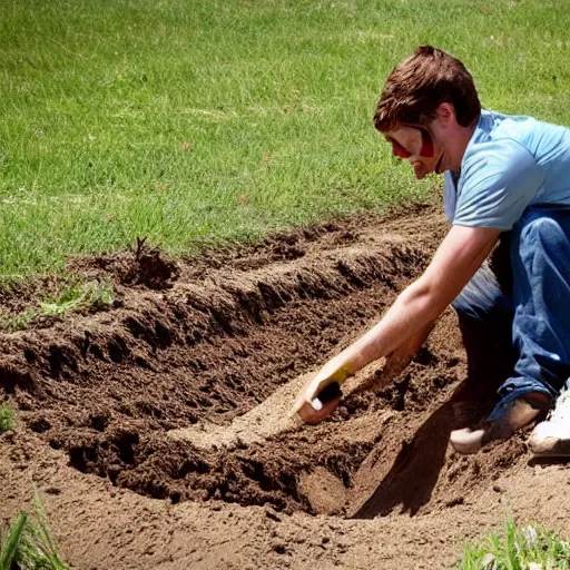 Image similar to a guy digging a hole and having a lot of fun