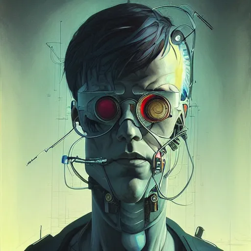 Prompt: apocalyptic cyberpunk man portrait by gaston bussierre and charles vess and james jean and erik jones and rhads, inspired by ghost in the shell, beautiful fine face features, intricate high details, sharp, ultradetailed