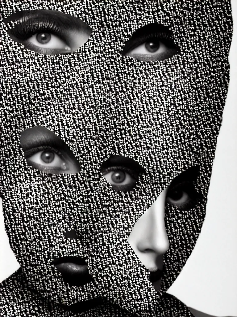 Image similar to a beautiful female face made of illusory motion dazzle camouflage perlin noise optical illusion