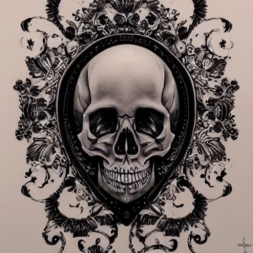 Black And White Filigree Skull Print