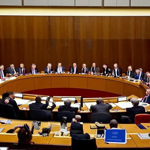 Image similar to Russian Duma in session but everyone is a different type of clown
